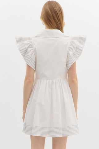 Solid spread collar split flutter sleeve pullover mini dress