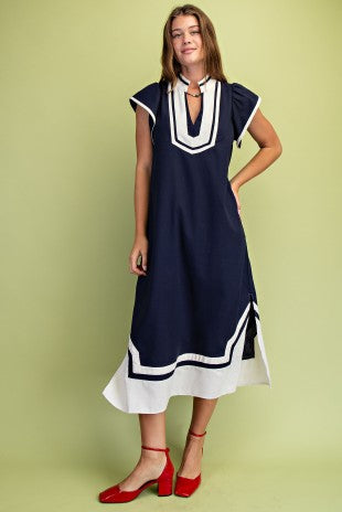 Linen V-neck Midi Dress