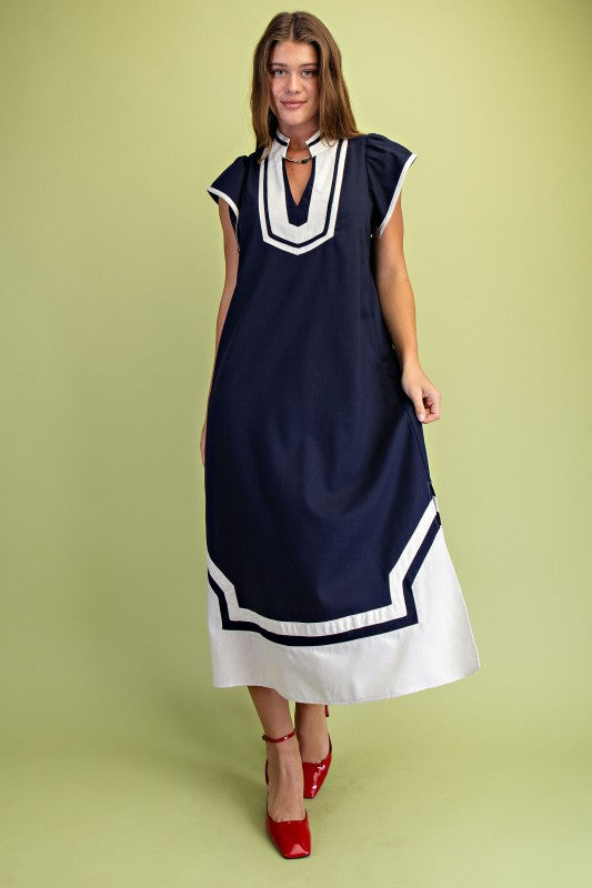 Linen V-neck Midi Dress