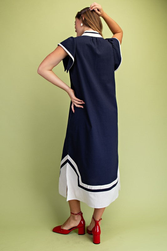 Linen V-neck Midi Dress