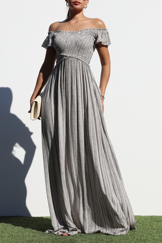 Smocked Off Shoulder Maxi Dress