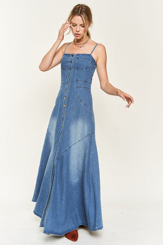 Button down sleeveless denim dress