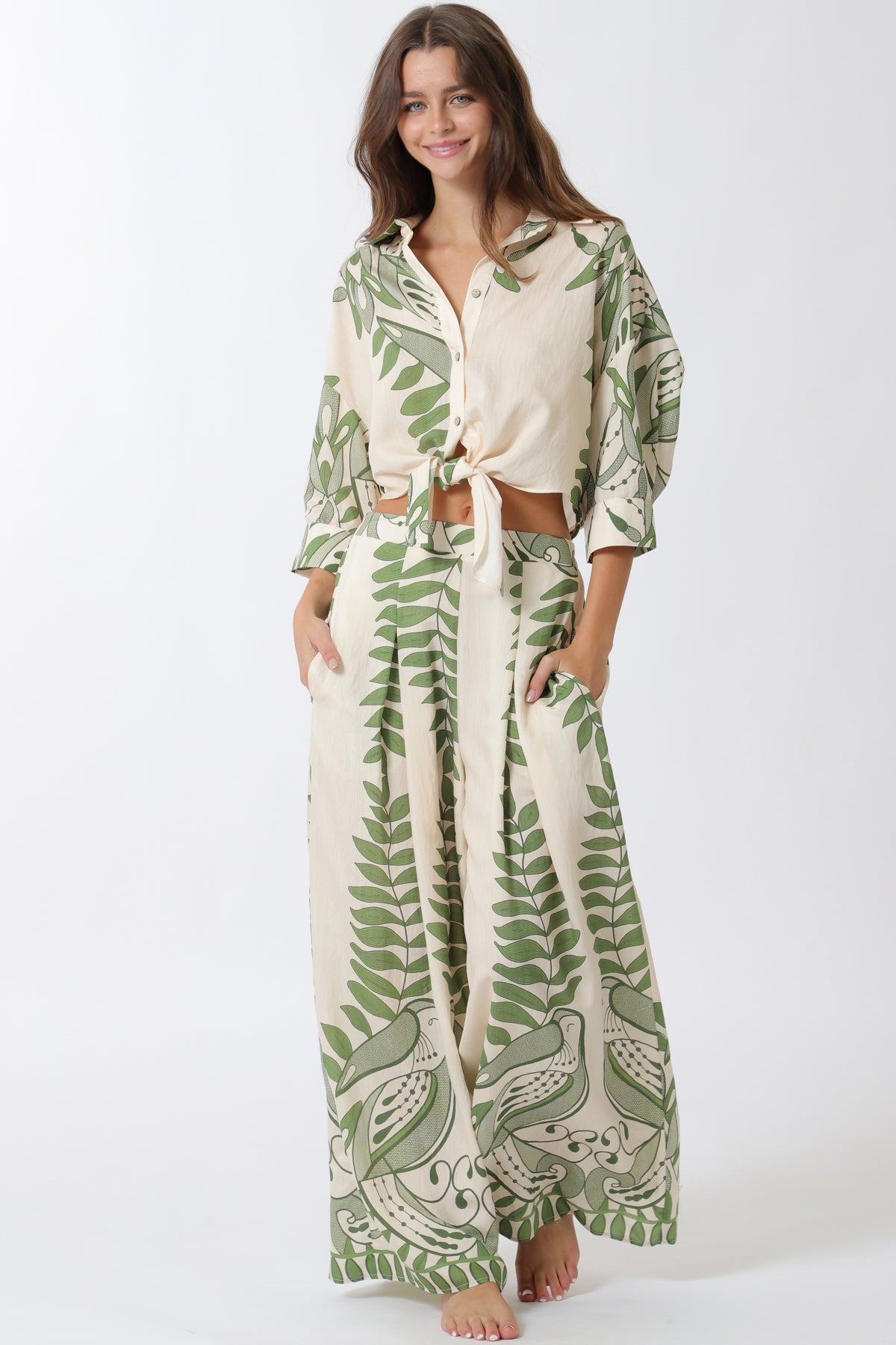 3/4 Sleeve Shirt Top And Long Pants Set