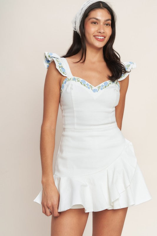 A Solid Woven Skort Romper