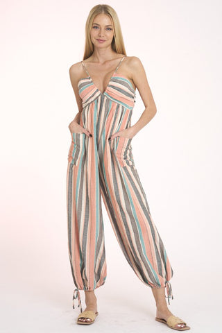 HALTER NECK STRAPPY JUMPSUIT WITH TIES BALLOON LEG