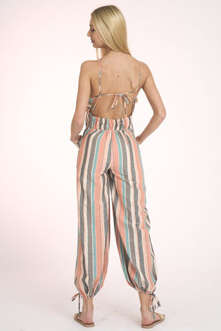 HALTER NECK STRAPPY JUMPSUIT WITH TIES BALLOON LEG