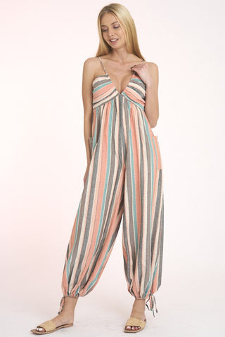 HALTER NECK STRAPPY JUMPSUIT WITH TIES BALLOON LEG