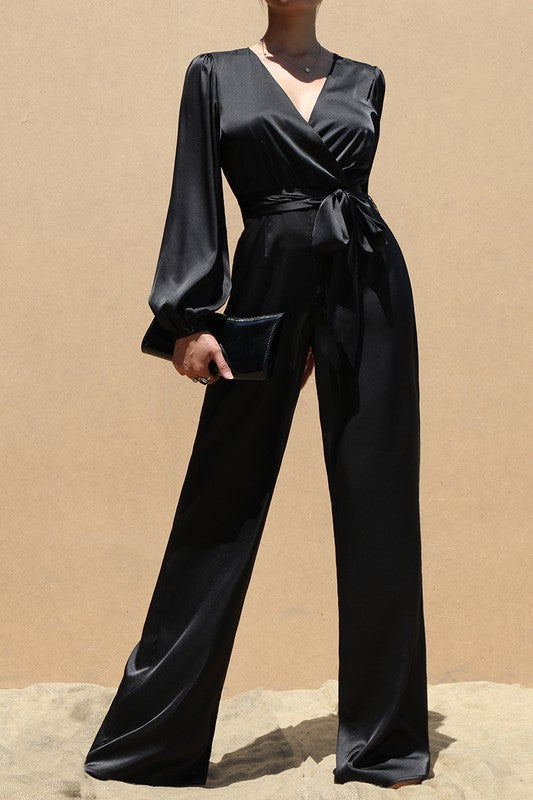 V NECK SATIN JUMPSUIT