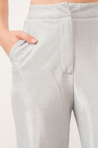 Stretch wide leg dress pants in glitter fabric