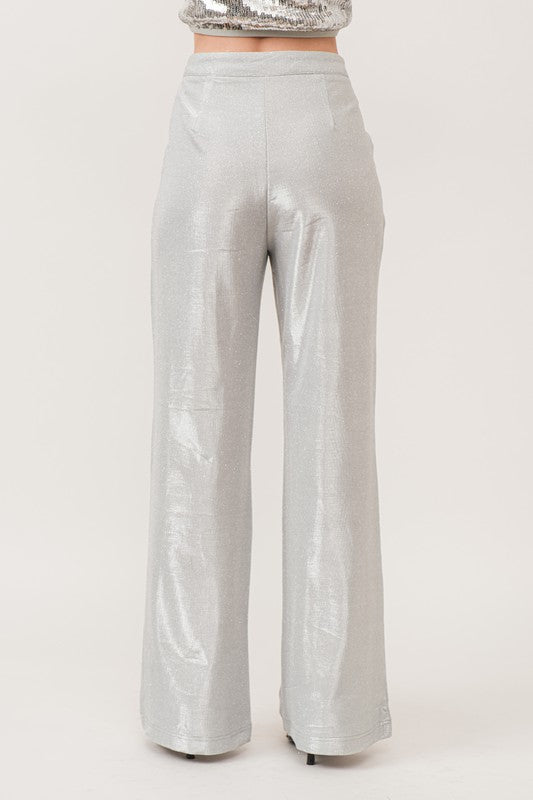 Stretch wide leg dress pants in glitter fabric