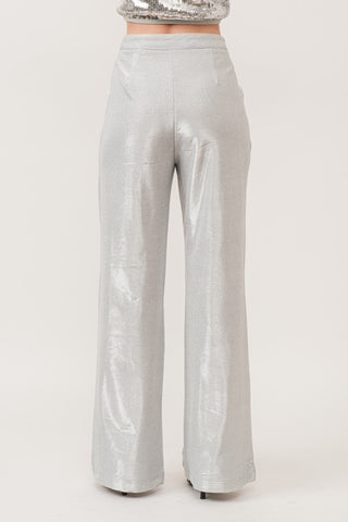 Stretch wide leg dress pants in glitter fabric