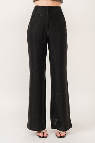 Stretch wide leg dress pants in glitter fabric