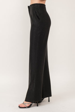 Stretch wide leg dress pants in glitter fabric