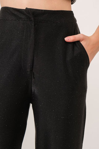 Stretch wide leg dress pants in glitter fabric