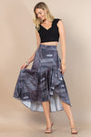 Dark Denim Jean Looking Print Wrap Skirt