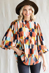 Abstract Print Bubble Sleeves Top