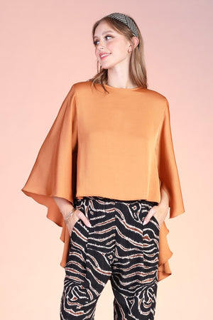 Washed Poly Silk Caped Kimono Top