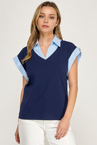 Stripe Color Block Polo T Shirt
