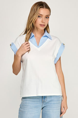 Stripe Color Block Polo T Shirt