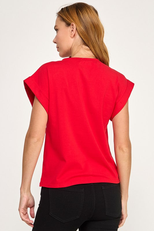 Keyhole Detil Solid R Neck Tshirt