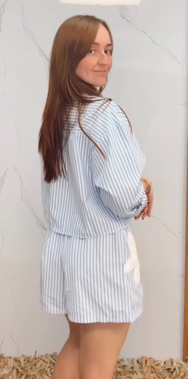 Stripe Flower Patch Top with Shorts Set