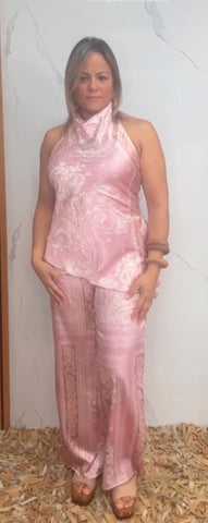 Paisley Halter Top & Wide-leg Pants Set