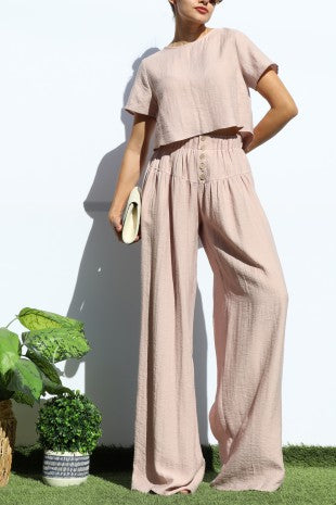 Loose Fit Linen Top And Pants Set