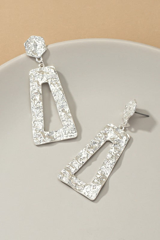 Hammered trapezoid drop earrings