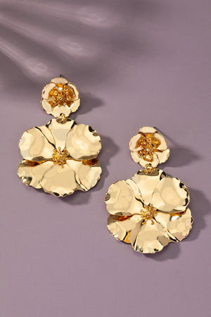 3D double metal flower earrings with color coating
