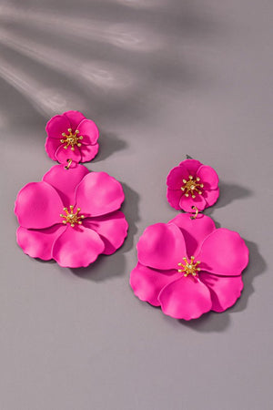 3D double metal flower earrings with color coating