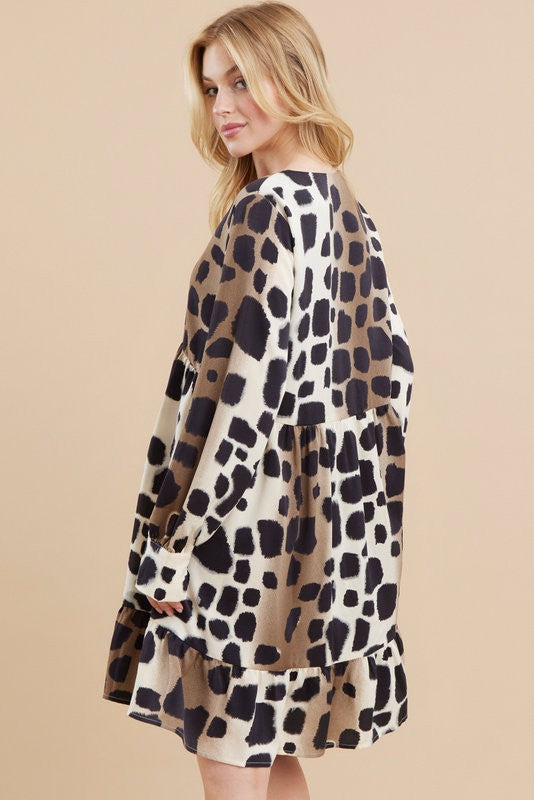 Leopard Print Long Sleeves Dress