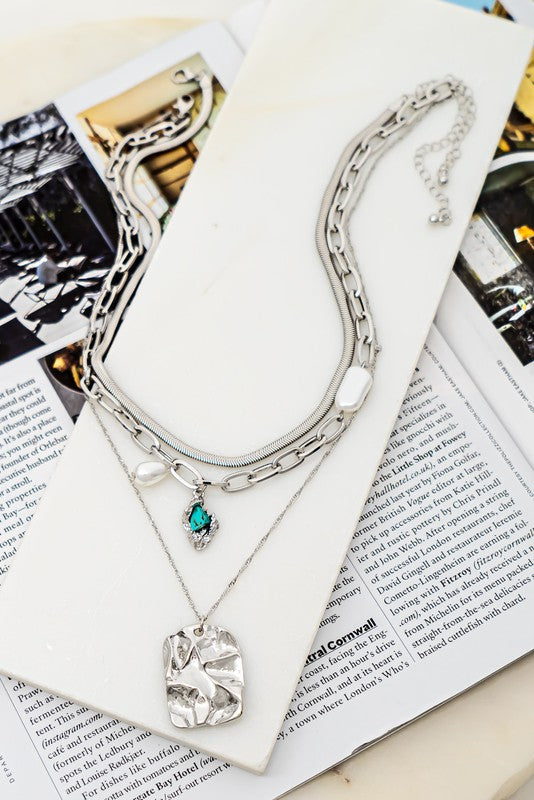 Herringbone chain nugget pendant necklaces set