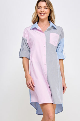 Multicolor Stripe Button Down Shirt Dress