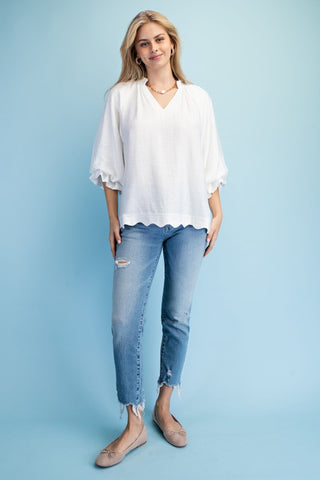 Scalloped Edged V-neck Blouse