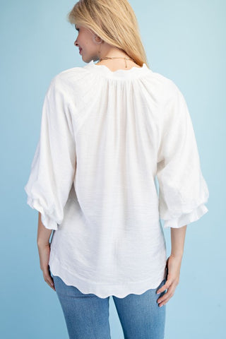 Scalloped Edged V-neck Blouse