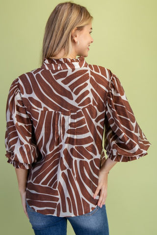 Abstract Print Button Down Top