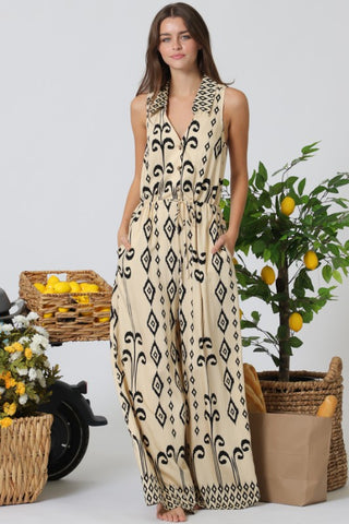 Sleeveless Button Down Tie Front Waisted Jumpsuit