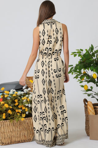 Sleeveless Button Down Tie Front Waisted Jumpsuit