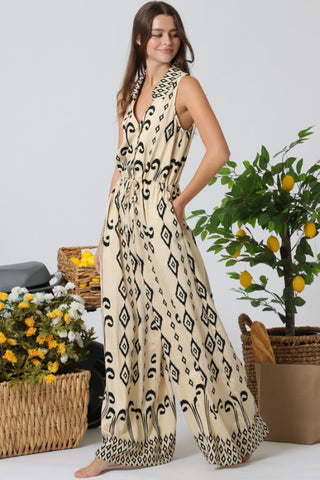 Sleeveless Button Down Tie Front Waisted Jumpsuit