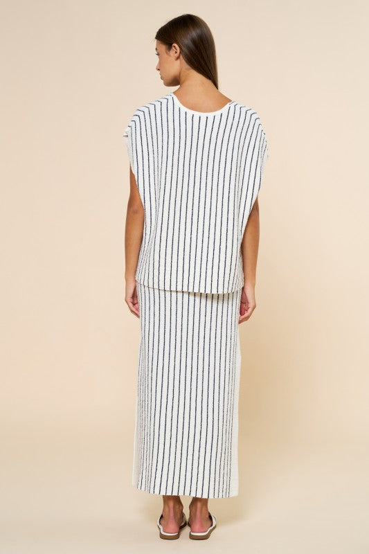 Striped Loose Fit V Neck Top