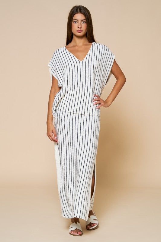 Striped Loose Fit V Neck Top