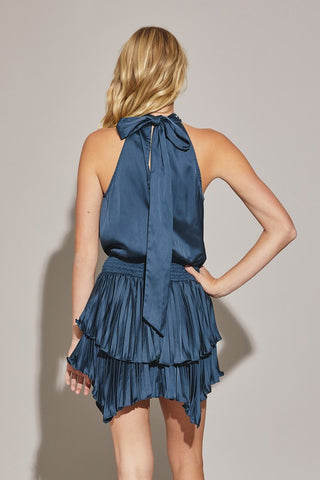 HALTER NECK PLEATED DRESS