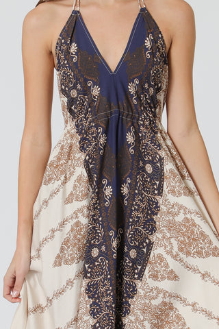 Halter backless tie back waisted midi dress