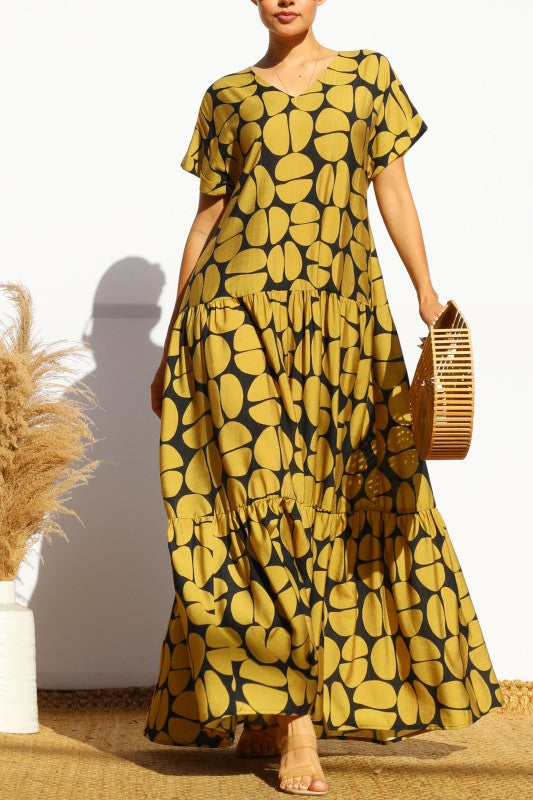 Loose Fit Woven Tiered Maxi Dress