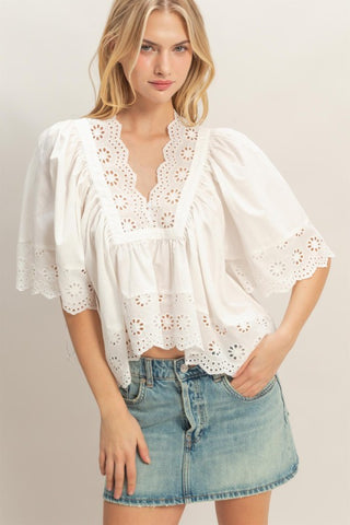 Scalloped Eyelet Babydoll Top