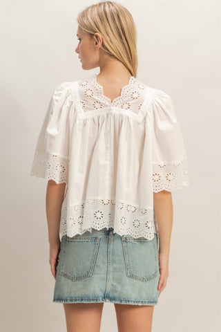 Scalloped Eyelet Babydoll Top