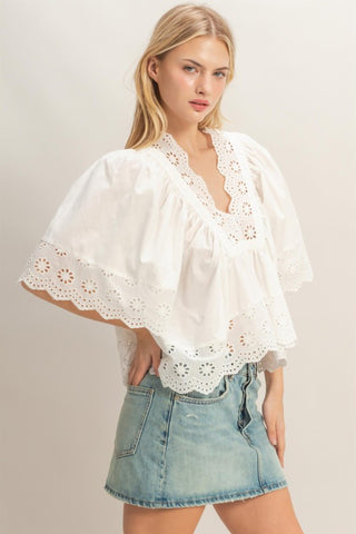 Scalloped Eyelet Babydoll Top