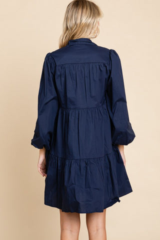 Star Textured Button-up Tiered Dress