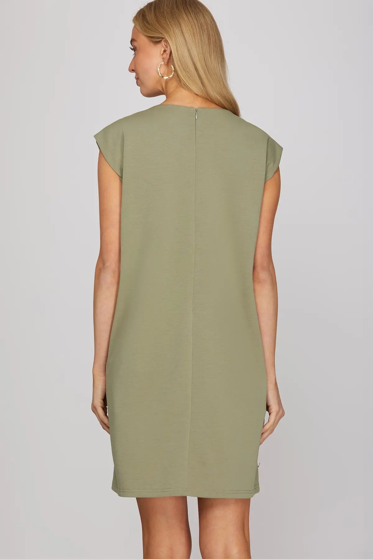 SLEEVELESS SIDE BUTTONED KNIT MINI DRESS WITH POCKETS