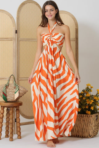 Tie Back Neck Cut-out Elastic Waisted Maxi Dress